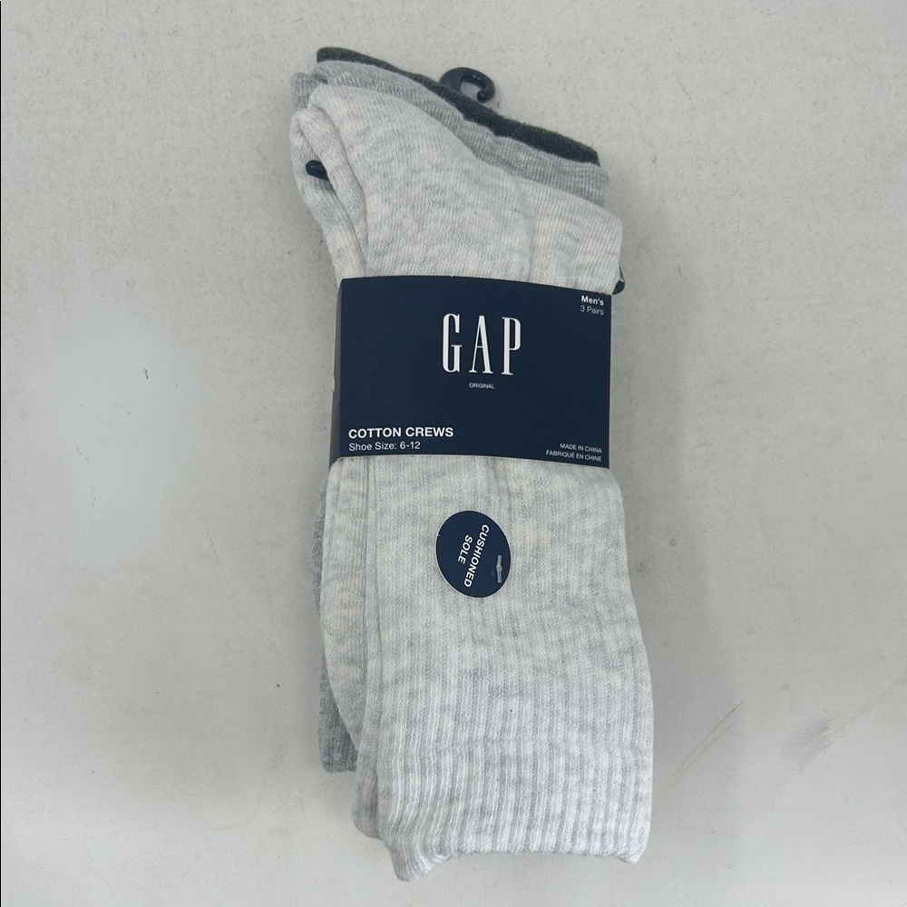 GAP Men's Light Medium & Dark Gray Cotton Cushioned Crew Socks NEW Size 6-12